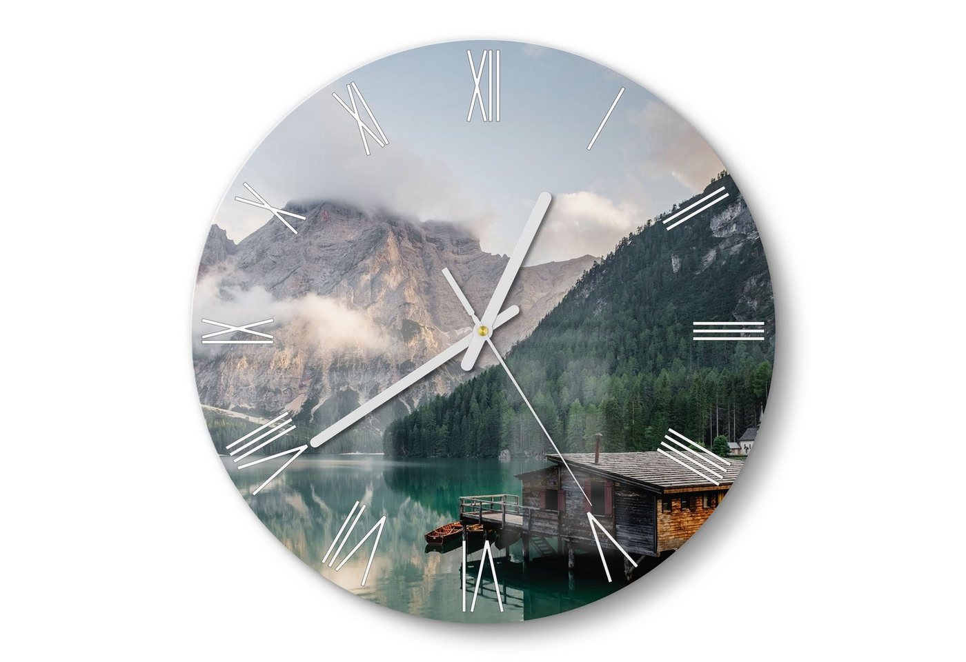 DEQORI Wanduhr 'Pragser Wildsee im Sommer' (Glas Glasuhr modern Wand Uhr Design Küchenuhr) von DEQORI