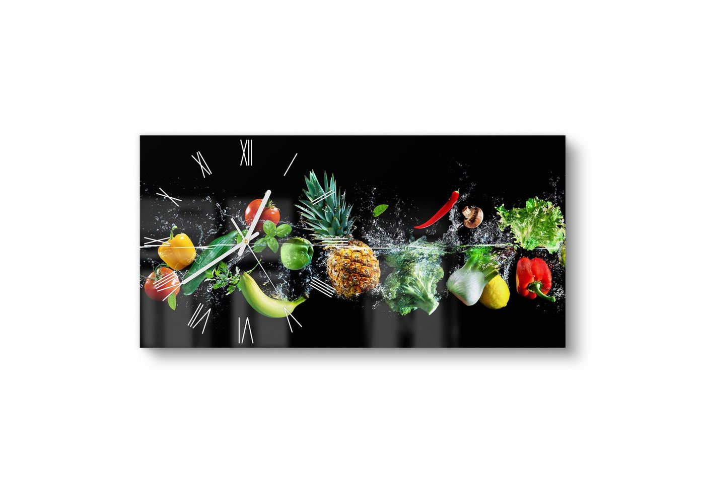 DEQORI Wanduhr 'Sauberes Obst und Gemüse' (Glas Glasuhr modern Wand Uhr Design Küchenuhr) von DEQORI