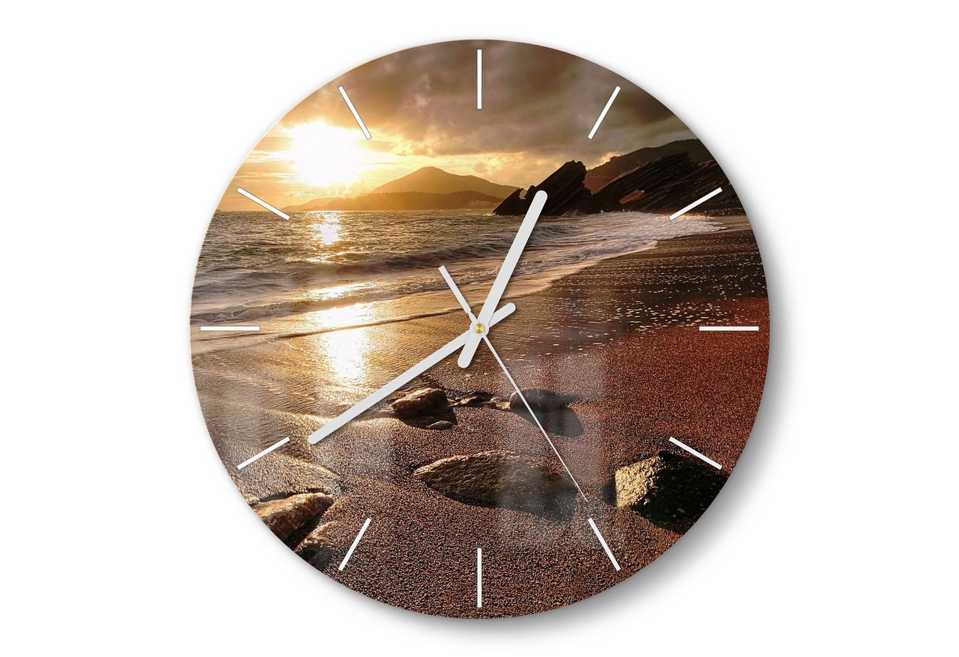DEQORI Wanduhr 'Strand im Sonnenuntergang' (Glas Glasuhr modern Wand Uhr Design Küchenuhr) von DEQORI