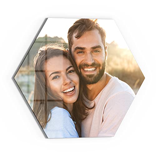 DEQORI personalisiertes Glasbild | eigenes Bild auf Echtglas | sechseckig einteilig 55x48 cm | Foto Geschenk | Wandbild für Wohnzimmer, Schlafzimmer, Flur & Küche | individuelle Wanddeko von DEQORI