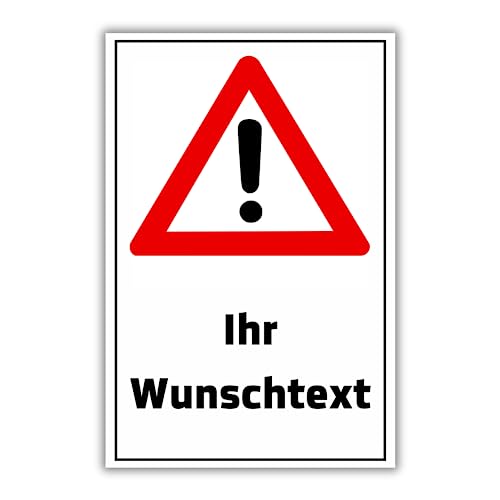 Achtung Schild Ihr Wunschtext personalisierbar 30cm x 20cm/DIN A3 hergestellt aus robustem Aluminium/PVC/Aufkleber mit Wunsch-Text personalisieren selbstklebende Rückseite (Weiß 20cm x 30cm Aluminium) von DER WERBEMARKT