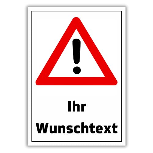 Achtung Schild Ihr Wunschtext personalisierbar 30cm x 20cm/DIN A3 hergestellt aus robustem Aluminium/PVC/Aufkleber mit Wunsch-Text personalisieren selbstklebende Rückseite (Weiß DIN A3 Aluminium) von DER WERBEMARKT