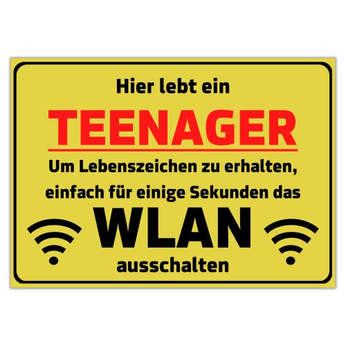 Schild "Hier lebt ein Teenager" 420mm x 297mm hergestellt aus robustem PVC stoß und kratzfest Warnschild in gelbHinweisschild mit UV-Schutz - Made in Germany (DIN A3) von DER WERBEMARKT