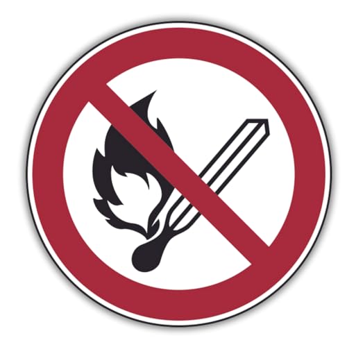 Schild Offenes Feuer Verboten rund Ø 30cm - selbstklebend hergestellt aus robustem PVC gefertigt mit UV-Schutzlaminat- Verbotszeichen Offenes Feuer - Wetterbeständig - Made in Germany von DER WERBEMARKT