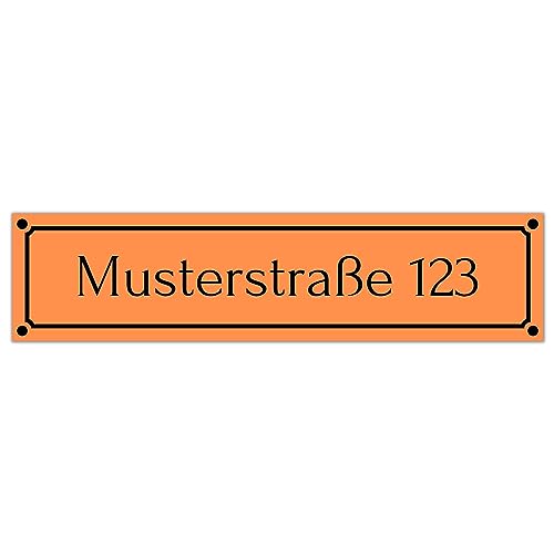 Straßenschild personalisiert 50cm x 12cm hergestellt aus robustem PVC stoß- und kratzfestes Schild in verschiedenen Farben Hausnummer Schild mit UV-Schutz (Orange) von DER WERBEMARKT