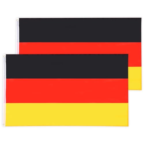 DERAYEE 2pc Deutschland Flagge 90 * 150 cm,Deutschlandfahne mit Messing Ösen,Waschbar Polyester Strapazierfähige Fahne für Fahnenmast,Sportveranstaltungen von DERAYEE