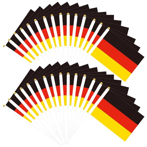 DERAYEE 30pc Klein Deutschland Flagge,Deutsche Mini Handgehaltene Flaggen mit 30cm weißem Pole für 2024 Fans Fußball EM WM Euro Olympische Hausgarten Party Bar deko von DERAYEE