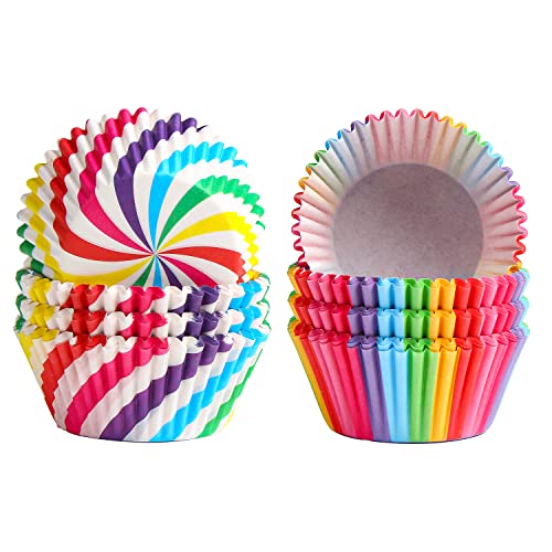 DERAYEE Muffinförmchen Papier, 100pcs Regenbogen Muffinform Papier und 100pcs Gestreifter Cupcake Formen von DERAYEE