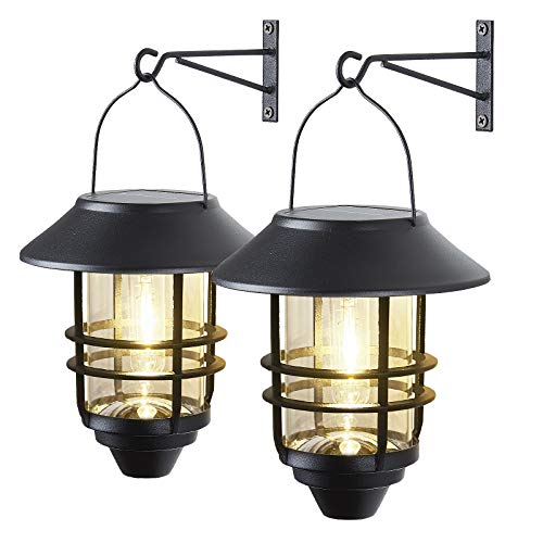 2 Stück Solarlampen Für Außen Hängend,IP65 wasserdichte Edelstahl-Glas-Solarlaternen als Dekolichter für Zaun, Wand, Terrasse von DERAYSION