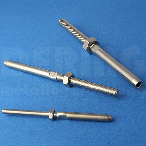 DERING Drahtseil-Walzterminal (Rechts-Gewinde) D=4 Edelstahl A4 (VPE = 5 Stück) | Gewinde-Drahtseil-Terminal | Gewinde-Walzterminal 4mm | Drahtseilanschluss | Seilspanner - M8 Außengewinde rechts von DERING