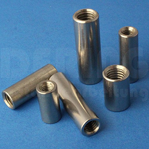 Gewindemuffen M6 X 30 rund Edelstahl A2 (VPE = 5 Stück) | Rundmuffen M6x30 | Langmuttern | Abstandshalter | Schildhalter | Verbindungsmuttern | Distanzmuttern | Verbindungs-Muffen | Distanzmuffen von DERING