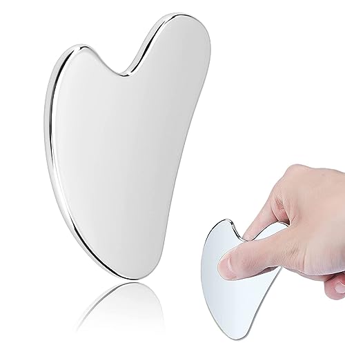 DERJDISF Gua Sha Gesichtsmassage Weiß,Edelstahl Gesichtsschaber Facial Gua Sha Kratzmassagegerät Edelstahl Gua Sha Metall Schaber Multifunktion Massage Tool für Gesicht Jawline Neck Eye Der Rücken von DERJDISF