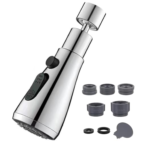 DERJDISF schwenkbarer Wasserhanh-strahlregler Wasserhahn verlängerung, Wasserhahn aufsatz, 360° Aerator Tap Extension, 3 wassersparende Sprühfunktionen Mit abnehmbarem Adapter von DERJDISF