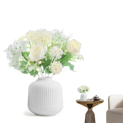 DERJDISF Künstliche Blumen mit Vase, Eukalyptus Kunstblumen im Topf - Dekorative kleine Vasen mit künstlichen Blumensträußen, Schleierkraut und Pflanzen für Home Party Hochzeits Dekor von DERJDISF