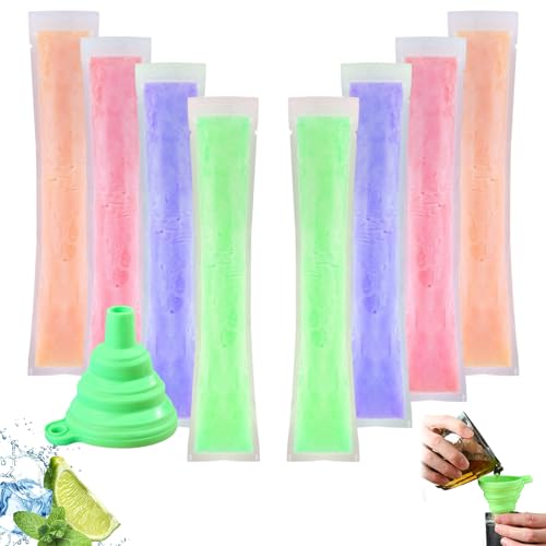 Wassereis Beutel 250 Stück Selbstverschließende Eisformen mit Trichter – Perfekt für selbstgemachte Eiscreme-Stiele, gesund und erfrischend – 28x5,5 cm, für Sommerpartys, Kinder und Erwachse von DERJDISF