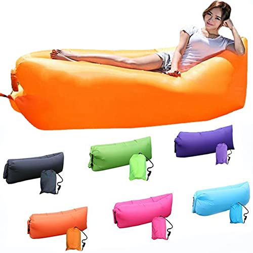 DERJLY Aufblasbare Liege, Luft-Sofa, Hängematte, tragbar, wasserfest, Anti-Luftleck-Design, für Reisen, Outdoor, Camping, Wandern, Strandpartys, Picknick, Hinterhof, See (orange) von DERJLY