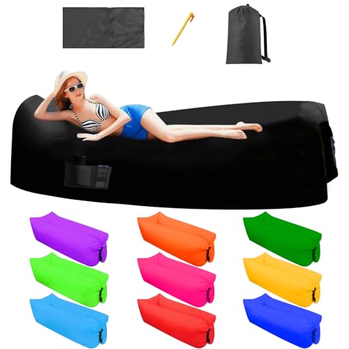 DERJLY Aufblasbare Liege Air Sofa: Outdoor Camping Strandkorb - Tragbare Couch Hängematte mit Reisetasche, Heringen & 2 Taschen von DERJLY