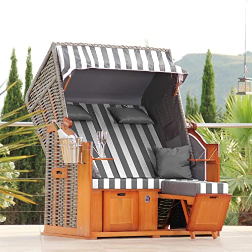 DERKORB Strandkorb 2 Sitzer Ostsee XXL Volllieger, fertig montiert mit Rollen, 137cm breit, ideal für Garten Terrasse Balkon von DERKORB