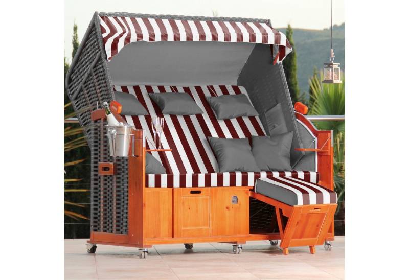 DERKORB Strandkorb Der Klassiker - 2,5-Sitzer, BxTxH: 160x78x166 cm, Volllieger, Ostsee-Modell DER KLASSIKER, XXL 2,5-Sitzer, Wurf und Nackenkissen, montierte Strandkorbrollen von DERKORB