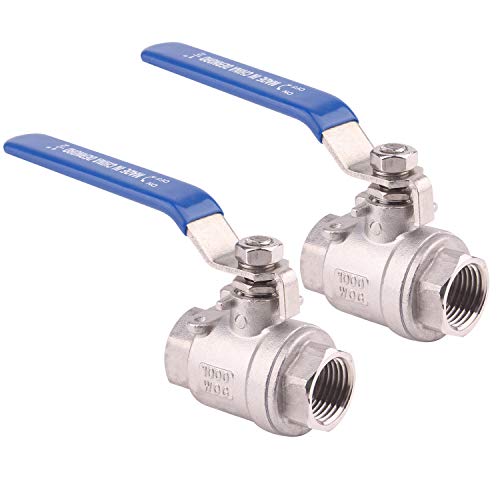 DERNORD Kugelhahn Edelstahl 304 1/2 Zoll NPT Heavy Duty für Wasser, Öl und Gas mit blauen Verriegelungsgriffen (2 Stück) von DERNORD