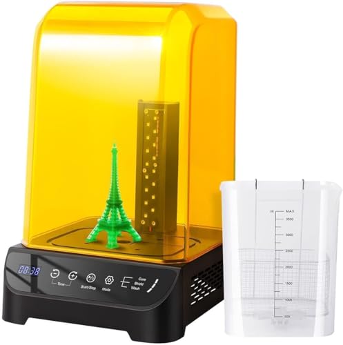 DERUC Wash & Cure-Maschine für LCD/DLP/SLA-Harz-3D-Drucker, 2-in-1-Wascheimer und UV-Härtungsgerät, UV-Box mit Touch-Steuerung, rotierende Härtungsplatte, Waschgröße 150 mm x 90 mm x 166 m von DERUC