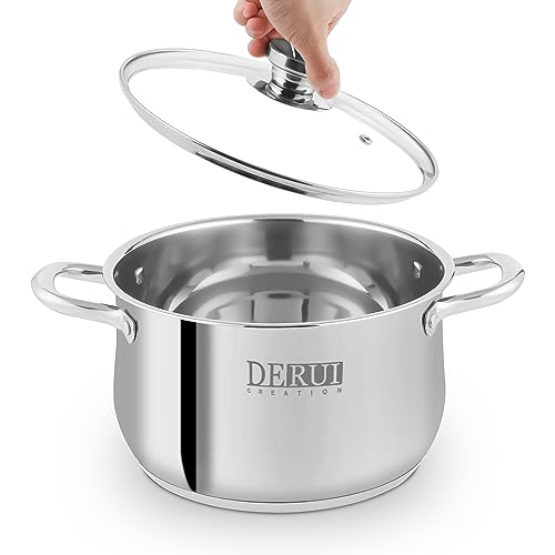 DERUI CREATION Edelstahl-Suppentopf mit Deckel, Kasserolle, Töpfe Induktion, Suppentopf zum Kochen, 22 cm (4 l) von DERUI CREATION