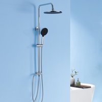 Chrom Duschset Runde Duschsäule Duschsystem ohne Armatur, Regendusche mit Kopfbrause und 4 Strahlarten Handbrause, 74 - 112 cm Höhenverstellbar für von DERW MAX