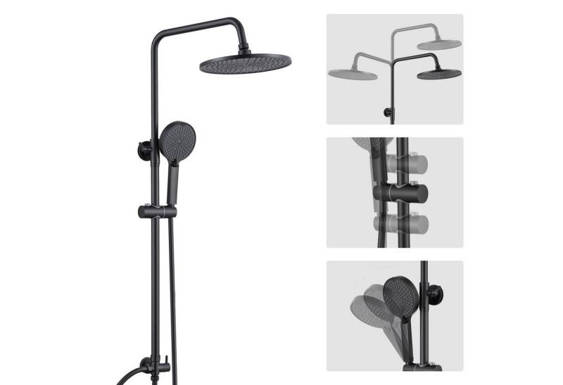 DERW MAX Stangenbrause-Set Duschsystem ohne armatur Duschsäule mit Handbrause Schwarz, Höhe 112 cm, 2 Strahlart(en), Edelstahl duschsystem für badewanne, Höhenverstellbar von DERW MAX