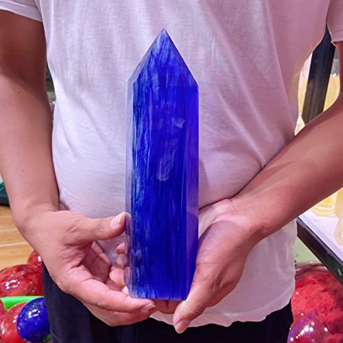 Natürlicher blauer Schmelzstein-Quarz-Kristallpunkt-Edelstein-Felsen-Dekor-Schmuck, 1,2-1,3 kg DERYLFGND (Size : 900-1000g) von DERYLFGND
