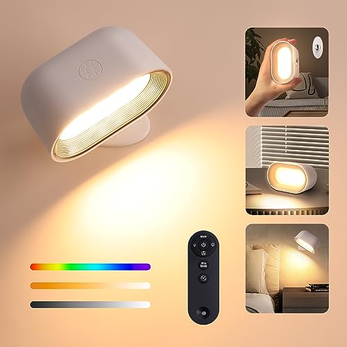 DESGNT LED Wandleuchte Dimmbar，RGB Wandlampe Kabellos Innen mit Akku und Fernbedienung，Touch Control 5 Helligkeitsstufen,360° drehbare Magnethalterung,für Wohnzimmer Schlafzimmer TreppenhausFlur. von DESGNT