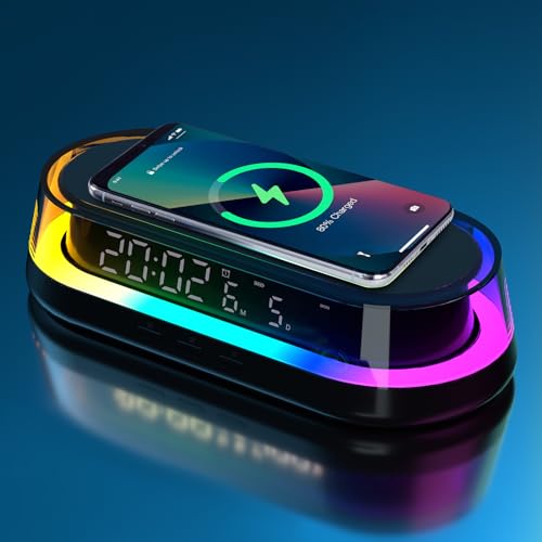 DESGNT Nachttischlampe mit Ladefunktion,LED Lichtwecker Tischlampe Touch Dimmbar mit 2 Helligkeitsstufen,RGB Nachtlicht mit 15W Wireless Charger,wecker mit licht für Schlafzimmer Wohnzimmer Büro von DESGNT