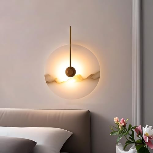DESHOME Dekorative Wandleuchte Kunst Moderne Marmor Wandlampe LED Innen Runde Naturstein Lampe 3000K Einfache DIY Wand Beleuchtung für Schlafzimmer Nachttisch Wohnzimmer Flur Hotel, Gold, 25cm von DESHOME