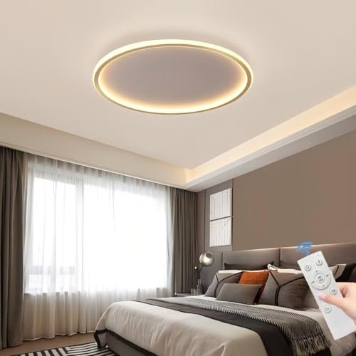 DESHOME LED-Deckenleuchte Flach Dimmbar 88W Rund, Minimalistisch Modern Gold-60 cm, Ultradünne Kreisförmige Ambientebeleuchtung, Deckenleuchte für Schlafzimmer, Wohnzimmer, Badezimmer, Küche von DESHOME