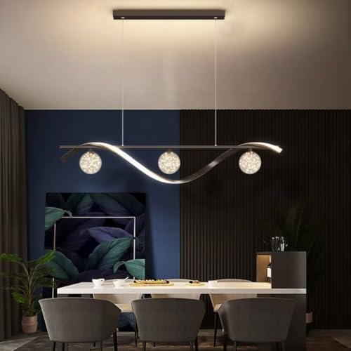 DESHOME LED Pendelleuchte mit Fernbedienung Dimmbar, Schwarz Moderner Kronleuchter mit 3 Kugelförmigen Lampenschirmen mit Sternmuster Hängeleuchten, für Kücheninsel, Esszimmer, Wohnzimmer, 100 cm von DESHOME