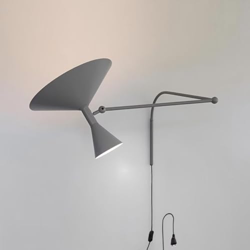 DESHOME Schwenkarm Wandleuchte mit Stecker und Schalter Modern Graue Verstellbar Wandlampe Lange Gelenkarm Leselampe E14&G9 Oben und Unten Licht Innen Industrie Retro Wandbeleuchtung Drehbar von DESHOME