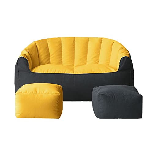 DESHVA Große Sitzsack-Stuhlabdeckung für 2 Personen, (ohne Füllung) Spezielle Form Hohe Rückenlehne Faules Sofa,Yellow+Grey von DESHVA