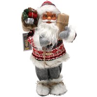 Design Decoration - Weihnachtsmann 40 cm grau weiß mit Paket Geschenk xmas - rot gemustert mit Pelzimitat von DESIGN DECORATION