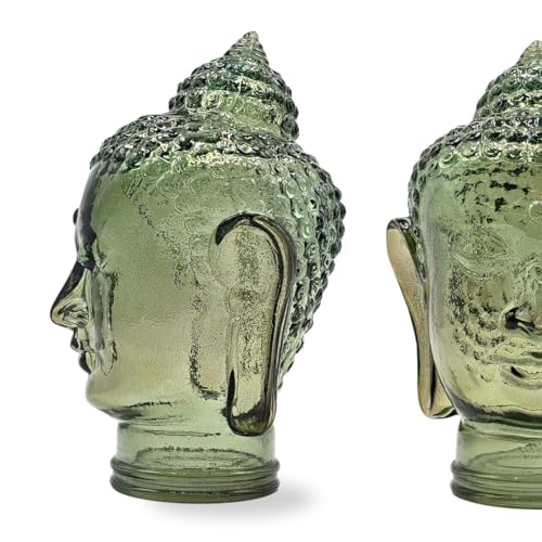 DEKO Buddha Kopf aus Glas | Stilvoller Glaskopf im Thai-Stil für Zuhause, Garten und Büro - Dekoration Designobjekt Geschenk | Farbe: T06 olivgrün von DESIGN DELIGHTS