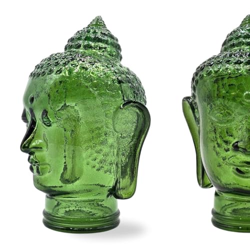 DEKO Buddha Kopf aus Glas | Stilvoller Glaskopf im Thai-Stil für Zuhause, Garten und Büro - Dekoration Designobjekt Geschenk | Farbe: T11 dunkelgrün von DESIGN DELIGHTS