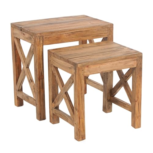 DESIGN DELIGHTS 2ER Set BEISTELLTISCH Flora | Mahagoni Holz, 47/39x46/36x30/30cm (HxBxT) | Blumentisch, Tischset, Holzhocker, Couchtisch von DESIGN DELIGHTS