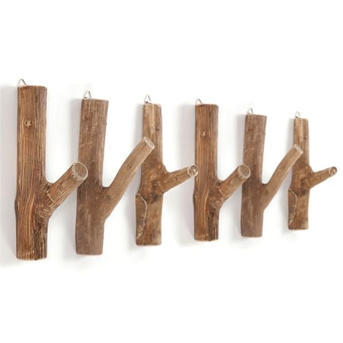 DESIGN DELIGHTS 6ER Set GARDEROBENHAKEN Limb | Teakholz Wurzel, ca. 17x10x2,5 cm (HxTxB) | Shabby Kleiderhaken von DESIGN DELIGHTS