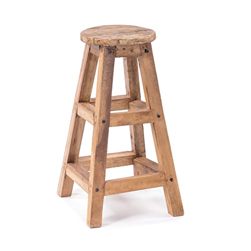 DESIGN DELIGHTS BARHOCKER Jack | Mahagoni Holz, 70 cm | Holz Barstuhl, rustikaler Sitzhocker, Tresenhocker, Pflanzenhocker von DESIGN DELIGHTS