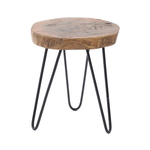 DESIGN DELIGHTS BEISTELLTISCH BAUMSCHEIBE | Tamarindenholz, Metall, Ø 34 cm, H38 cm | Couchtisch, Blumentisch, Telefontisch aus Holz von DESIGN DELIGHTS