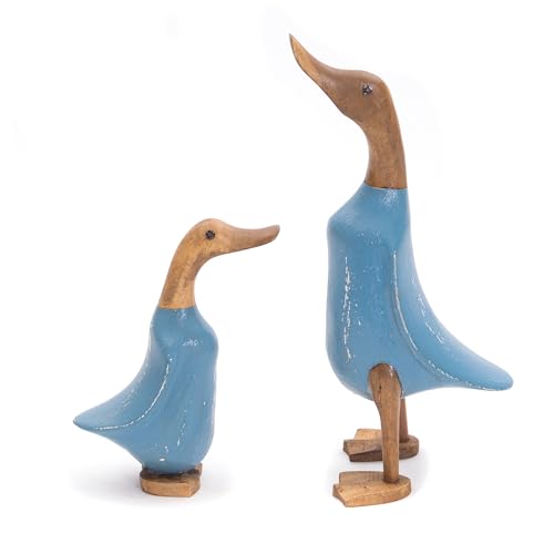 DESIGN DELIGHTS Enten HOLZFIGUREN Set Duck | Mahagoni, Teakholz, 33x20, bunt, 2-teilig | Deko Ente, Enten Skulptur, Holzskulptur, farbige Teak Dekofigur, Tierfigur | Farbe: blau von DESIGN DELIGHTS