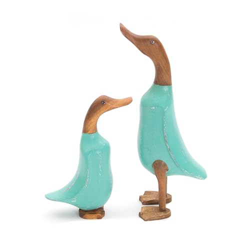 DESIGN DELIGHTS Enten HOLZFIGUREN Set Duck | Mahagoni, Teakholz, 33x20, bunt, 2-teilig | Deko Ente, Enten Skulptur, Holzskulptur, farbige Teak Dekofigur, Tierfigur | Farbe: türkis von DESIGN DELIGHTS