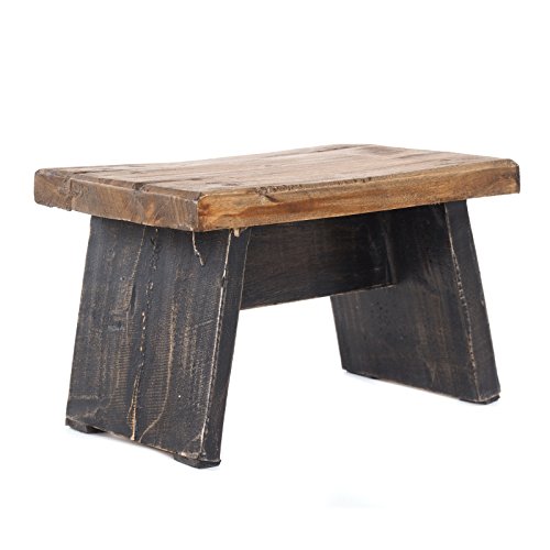 DESIGN DELIGHTS FUSSHOCKER SCHEMEL | Recyclingholz, Natur schwarz, 18,5x29x19,5 cm | Holzhocker von DESIGN DELIGHTS