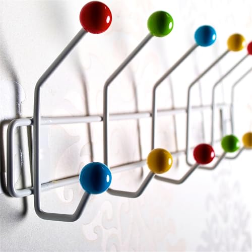 DESIGN DELIGHTS GARDEROBENLEISTE Colour Ball | 50x15,5cm(LxH), Garderobe mit 12 Haken, Hakenleiste mit bunten Kugeln, farbenfrohe Wandgarderobe bunt | Farbe: Weiss-bunt von DESIGN DELIGHTS