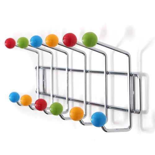 DESIGN DELIGHTS GARDEROBENLEISTE Colour Ball BUNT Silber| 50x15,5x6,5cm(LxHxT) | farbenfrohe Wandgarderobe, Garderobe mit 12 Haken, Hakenleiste mit bunten Kugeln von DESIGN DELIGHTS