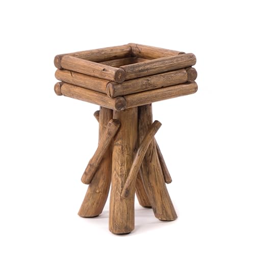 DESIGN DELIGHTS Holz BLUMENHOCKER Twist | Teakholz | rustikaler Hocker, Holzhocker, Flurtisch, Pflanzenhocker, Couchtisch, Beistelltisch, Wurzelholz Hocker | Größe: medium von DESIGN DELIGHTS