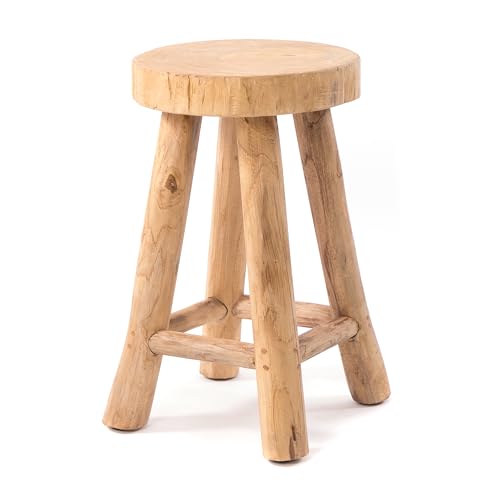 DESIGN DELIGHTS Holz HOCKER Pinto | 50x30x30 cm, Teakholz | rustikaler Schemel, Beistellhocker, runder Pflanzenhocker, Natur Blumenhocker, Sitzhocker von DESIGN DELIGHTS